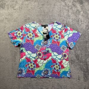 Vintage Y2K Mirror Image Womens Shirt Floral Colorful NEW Size XL 100% Cotton
